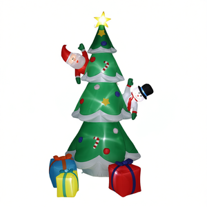 Sapin de Noël gonflable avec Père Noël et bonhomme de neige, 8 pieds, décoration de jardin extérieure pour les fêtes, boîtes cadeaux, décorations lumineuses - Product Image 1