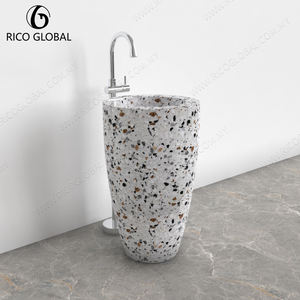 Lavabo de Pedestal de Terrazo Minimalista Moderno, Formas y Colores Personalizados, Lavabo de Baño con Acabado Mate, Hecho de Piedra Natural para Hoteles - Product Image 4