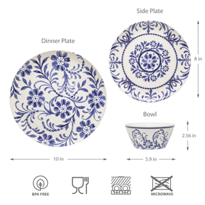Indigo Floral High-End Melamine <b>Dinnerware</b> <b>Sets</b> for Weddings - Product Image 2
