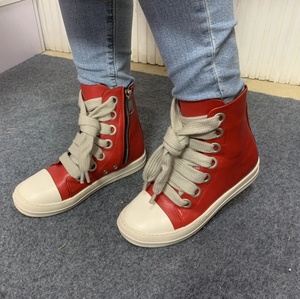 Zapatillas de cuero de caña alta para mujer, lujosas, con cordones en el tobillo, con cremallera, estilo Hip Hop Streetwear, botas planas negras - Product Image 5