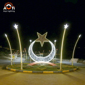 Luz LED para Exteriores con Diseño <span class=keywords><strong>de</strong></span> Luna y Estrella, Iluminación Personalizada con Motivo <span class=keywords><strong>de</strong></span> Estrella y Creciente Islámica para Proyectos Urbanos Turcos - Product Image 6