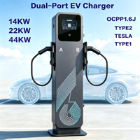 Vente en gros de stations de recharge pour véhicules électriques AC montées au sol, 7 kW, 14 kW, 22 kW, 44 kW, neuves, IP65, avec deux pistolets CCS, protection IP54, OCPP POS