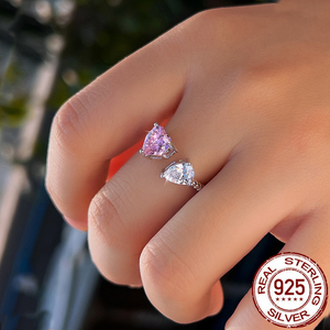 Anello Regolabile con Cuore Rosa e Goccia Bianca <span class=keywords><strong>in</strong></span> Zirconia Cubica per Donne, Speciale per Uso Quotidiano e Appuntamenti, <span class=keywords><strong>in</strong></span> Vero <span class=keywords><strong>Argento</strong></span> Sterling 925 - Product Image 3