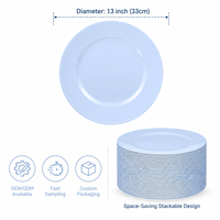 Assiettes rondes décoratives bleu clair perlées de 13 pouces en plastique réutilisables pour Noël, mariages, anniversaires, fêtes et événements.