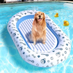 PVC Inflatable <b>Pool</b> Float 55*35.4 Inch Pet <b>Pool</b> Raft for <b>Dog</b> Blue and White Color Oval Shape for Summer Fun - Product Image 4