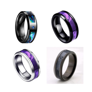 Nhẫn Bào Ngư Vỏ Đá Opal Cho Nam Nhẫn Quà Tặng Trang Sức Đám Cưới Màu Đen Mạ Đá Zirconia Cacbua Vonfram - Product Image 5