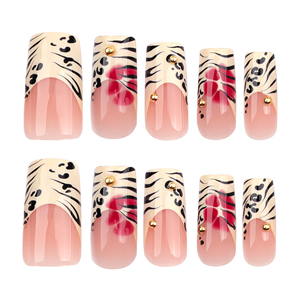 24 <span class=keywords><strong>Uñas</strong></span> Postizas <span class=keywords><strong>Acrílicas</strong></span> Cuadradas <span class=keywords><strong>con</strong></span> Diseño de Leopardo Francés, Purpurina, Pedrería y <span class=keywords><strong>Flores</strong></span> <span class=keywords><strong>Rojas</strong></span>, <span class=keywords><strong>Uñas</strong></span> Artificiales, <span class=keywords><strong>Uñas</strong></span> Falsas 3543 - Product Image 5