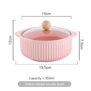 Bol en Céramique Mat de Vaisselle Ménagère avec Couvercle en Verre, Bol à Bulles à Double Anse pour Soupe, Nouilles et Cuisson au Four - Product Image 5