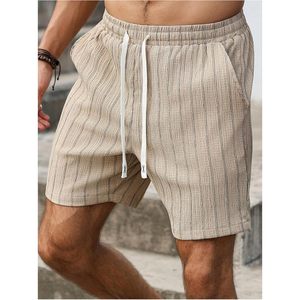 FOXA Men's Striped Linen Shorts <b>Elastic</b> Drawstring Mid Waist Breathable Casual Summer Shorts With Pockets - Product Image 4