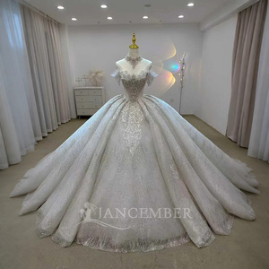 <b>Sparkly</b> Modern Organza Floor-Length Ball Gown Wedding Dresses Appliques Floral Print Crop <b>Top</b> Puffy Skirt Sweetheart Neckline - Product Image 5