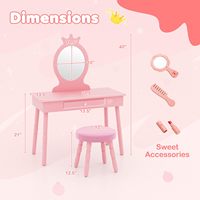 Ensemble de coiffeuse moderne à LED pour filles avec tabouret rembourré, tiroir et bureau pliable en bois - Table de maquillage pour tout-petits