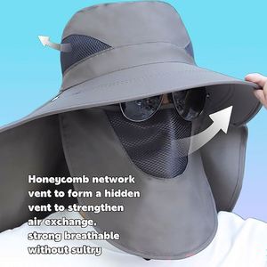 Custom Outdoor Unisex Wide Brim Quick Dry Sports <b>Cap</b> <b>Hiking</b> Fishing UV Protection 100% Polyester Bucket Hat With Face Cover - Product Image 4