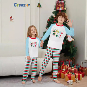 Conjunto de Natal para Pais e Filhos, Estilo Mãe e Filho, Conjunto de Outono para Famílias, Três ou Quatro Peças com Estampas de Letras Listradas, Estilo Europeu-Americano - Product Image 3