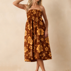 Robe midi plissée sans bretelles à imprimé plage été 2026, robe hawaïenne personnalisée en lin et coton - Product Image 2