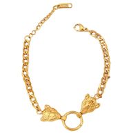 Bracelet à pendentif double tête de léopard en acier inoxydable pour femmes à la mode, bracelet en acier inoxydable français, vente en gros d'usine