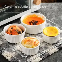 Bol de cuisson pour soufflé à double peau en céramique personnalisé moule rayé pour bol à gâteau et pain pour pouding dessert lait cuit à la vapeur pour la cuisson