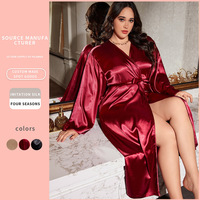 Robe de nuit sexy en satin à taille élastique, style européen et américain, longueur genou, pour femme, grande taille, printemps-été, légère