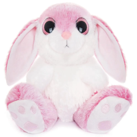 OEM & ODM Lapin en peluche mignon avec de longues oreilles tombantes et de grands yeux arc-en-ciel, animal en peluche doux, compagnon de lit adorable