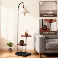 Lampe sur pied en bois et métal avec étagères et abat-jour en tissu pour salon, chambre à coucher, chevet - Prix d'usine en gros