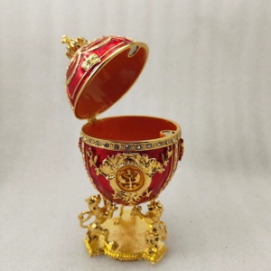 Lớn Kim Loại Hoàng Gia Màu Đỏ Đế Quốc Nga Faberge Trứng Vương Miện Đính Hộp Đồ Trang Sức Trang Trí Nội Thất - Product Image 5