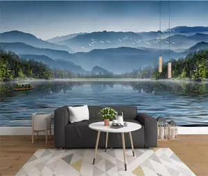 Papel de parede pintura chinesa, papel de parede decorativo 3d, paisagem, montanha, lago