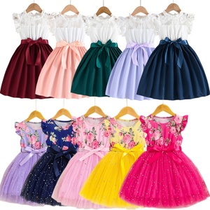 Vestito da <span class=keywords><strong>bambina</strong></span> con decorazioni floreali, cintura elegante per bambini, abito con cintura in vita, <span class=keywords><strong>abbigliamento</strong></span> alla moda per ragazze - Product Image 3