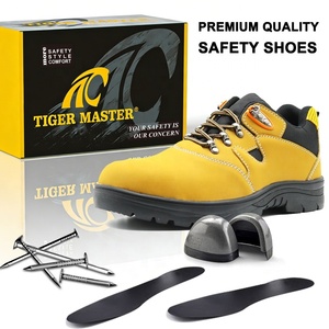 Chaussures de sécurité pour hommes en cuir nubuck <span class=keywords><strong>jaune</strong></span> à coupe basse, résistantes à l'huile, aux acides et aux alcalis, semelle en caoutchouc antidérapante, embout en acier, plaque intermédiaire en acier - Product Image 3