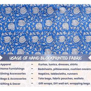 Tela Popelina 100% Algodón Azul con Estampado Floral Hecho a Mano en India, Transpirable y Ligera, para Coser y Decoración del Hogar, Third Eye Export - Product Image 4