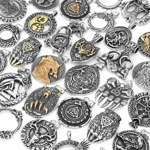 Men's Viking Dragon Totem Charm Pendant Viking Animal Amulet Rune Pendant Necklace Nordic Jewelry Stainless Steel Wholesale