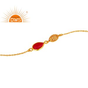 Pink Chalcedony Gemstone <b>Bracelet</b> Manufacturer 18k Yellow Gold Plated Handmade 925 Silver Chain <b>Bracelet</b> Jewelry - Product Image 2