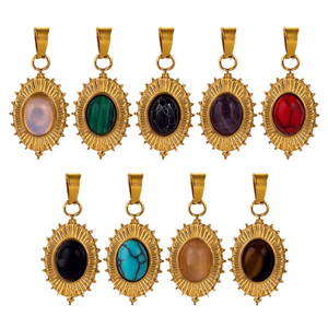 Collar con colgante de piedra de cristal natural de oro de 18 quilates, piedras preciosas curativas irregulares a la moda, joyería de acero inoxidable para fiesta - Product Image 1