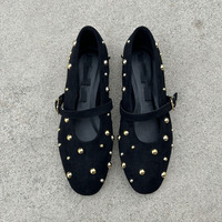 Chaussures plates en daim à bout fermé avec rivets, style ballerine, à enfiler, noires et marron, légères et confortables, pour l'été et le printemps, directement de l'usine