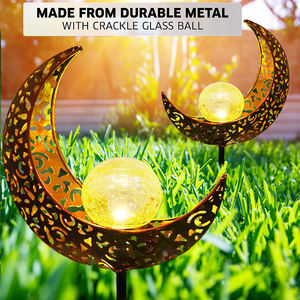 2 paquets de lumières solaires d'extérieur pour sentier décoratif Moon cracked Glass Globe Garden Lights Stake Metal Light for Garden Yard Patio - Product Image 5