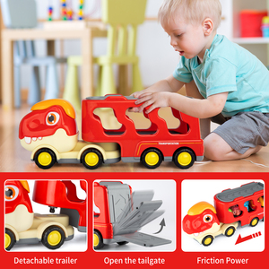 Camion porteur de dinosaures à friction avec 5 véhicules de voiture <span class=keywords><strong>Dino</strong></span> Jouets de camion de dinosaure avec lumière et musique pour cadeaux d'anniversaire pour enfants - Product Image 3