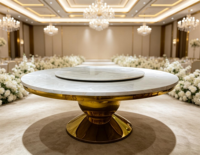 Table à manger ronde moderne avec plateau en verre trempé blanc et base en acier inoxydable, 8 places, pour la maison ou l'hôtel