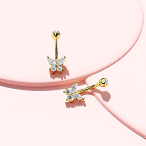 टोपोश फ्लावर हार्ट बेली बटन रिंग बॉडी पियर्सिंग ज्वेलरी गोल्ड नेवल 14K सॉलिड गोल्ड प्लेटेड विंटेज इयररिंग्स येलो गोल्ड लिप्स - Product Image 5