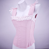 Corset rose en dentelle à franges pour le bondage