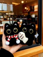 Porte-clés en peluche chat à grands yeux avec écharpe et cordon, breloque de sac virale en peluche moelleuse de dessin animé, pendentif en peluche doux personnalisé pour cadeau en gros