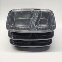 Boîte à repas jetable en plastique noir pour micro-ondes, 2 compartiments, type bento, pour plats à emporter