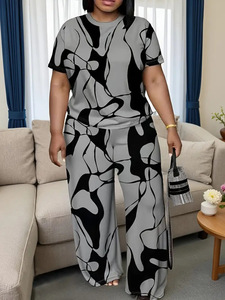 Ensemble décontracté pour <span class=keywords><strong>femme</strong></span> XL-5XL, imprimé floral, haut et <span class=keywords><strong>pantalon</strong></span> large, motif uni, deux pièces, vêtements pour <span class=keywords><strong>femme</strong></span>, été 2026 - Product Image 4