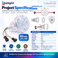 Lumière ponctuelle à pixels RGB UCS2903 de 60 mm, DC24V, SMD5050, 18 LED, 360 degrés, programmable, type cabochon, pour enseignes publicitaires et projets de logos