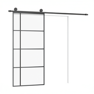 Puerta Corredera de Vidrio Negro y Aluminio de 35.4x80.7 Pulgadas, Puerta Divisoria Interior de Diseño Minimalista - Product Image 1