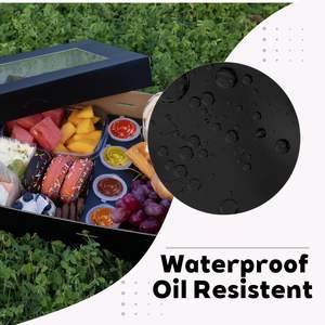 กล่องขนมอบสำหรับใช้งานกลางแจ้ง ทำจากกระดาษแข็งสีดำ ทนทาน ฝาใส สำหรับ 5-8 คน ถาดอาหารแบบใช้แล้วทิ้ง (15x10x3.5 นิ้ว) - Product Image 2
