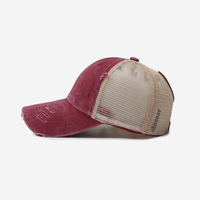 Gorra de béisbol de algodón lavado con logo personalizado para mujer, estilo cola de caballo o moño despeinado, tipo trucker con malla trasera transpirable, venta al por mayor OEM