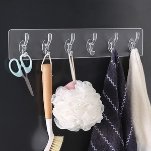 Crochets adhésifs transparents, lot de 6, fixation murale robuste sans perçage pour rangement de serviettes de salle de bain et de cuisine - Product Image 1