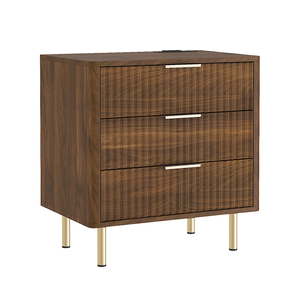 Modern Wooden Nightstand with Charging Station Night Light 3-Drawer <b>Storage</b> Eco-Friendly & Adjustable for Bedroom - Product Image 6