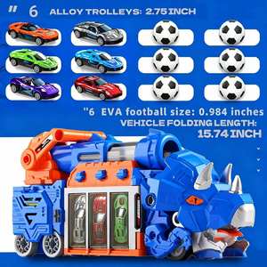 Camión de <span class=keywords><strong>juguete</strong></span> de dinosaurio con cañón de lanzamiento, juego de transporte transformable 2 en 1 con mini coches para niños y niñas de 3 años en adelante - Product Image 5