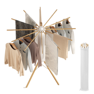 MUXIN Bois de hêtre massif verni naturel 16pcs Bras amovibles indépendants Pieuvre Support en bois Sac Vêtements Trépied Séchoir - Product Image 1