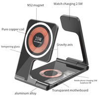 Station de charge sans fil 3 en 1 Chargeur sans fil magnétique portable pliable 15W Support pour téléphone portable Chargeur sans fil pliable