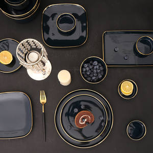 יוקרה רויאל קלאסי זהב קו עמוק כחול מותאם אישית לוגו מערבי ארוחת ערב סט - Product Image 3